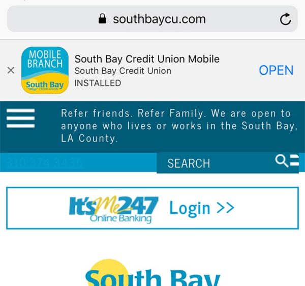 SouthBay Credit union App Store Installed
